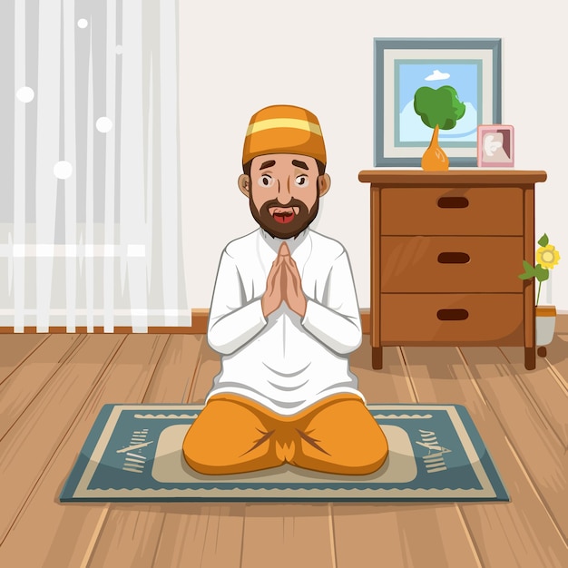 Hand drawn Ramadan illustration with person praying