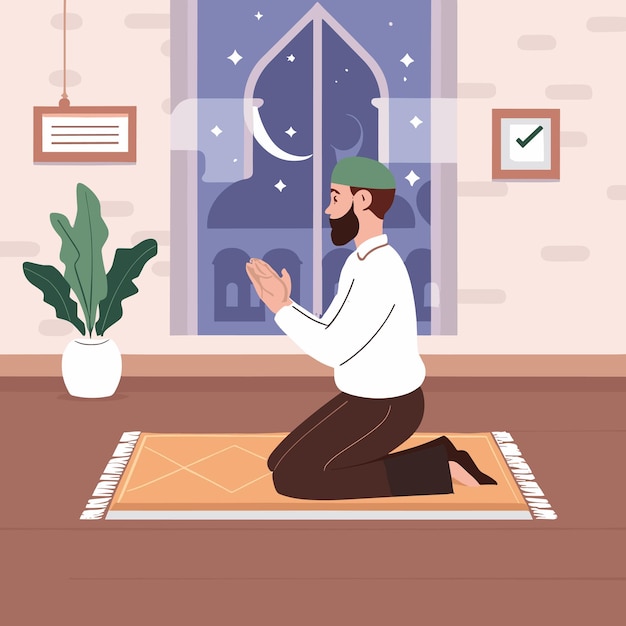 Hand drawn Ramadan illustration with person praying