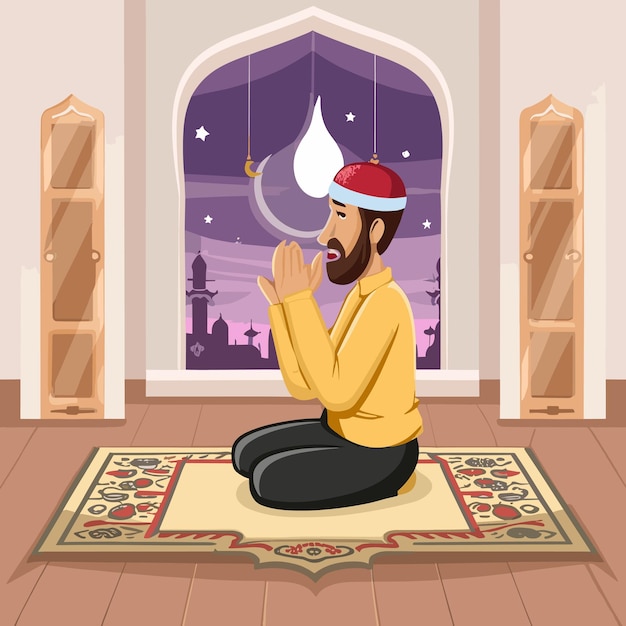 Hand drawn ramadan illustration with person praying