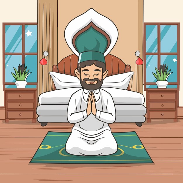 Hand drawn Ramadan illustration with person praying