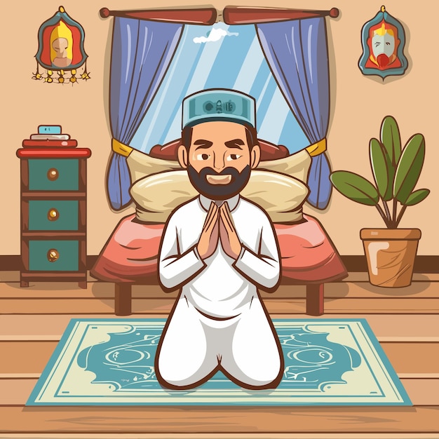 Hand drawn ramadan illustration with person praying