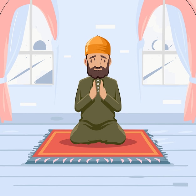 Ручная иллюстрация Рамадана с человеком, молящимся
