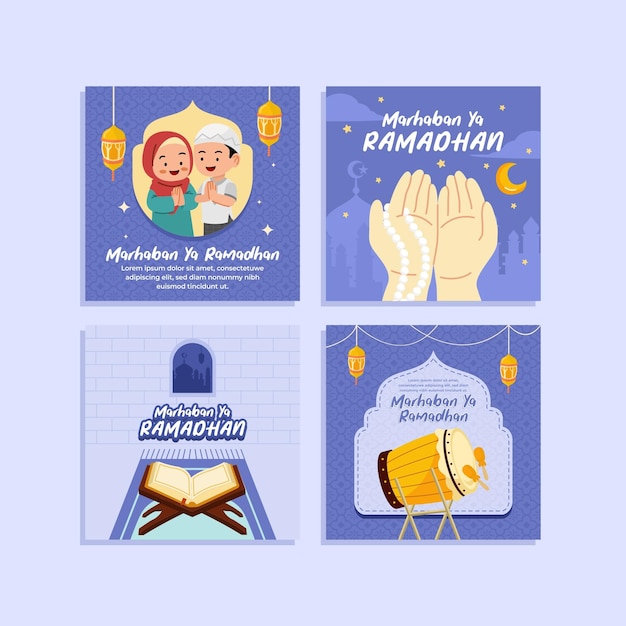 Vector hand drawn ramadan instagram post collection