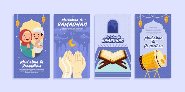 Vector hand drawn ramadan instagram story collection