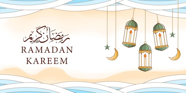 Hand drawn ramadan kareem illustration background with Islamic ornament