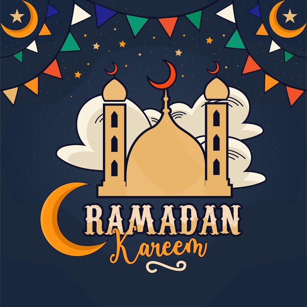 Illustrazione disegnata a mano di ramadan kareem per la celebrazione del mese santo