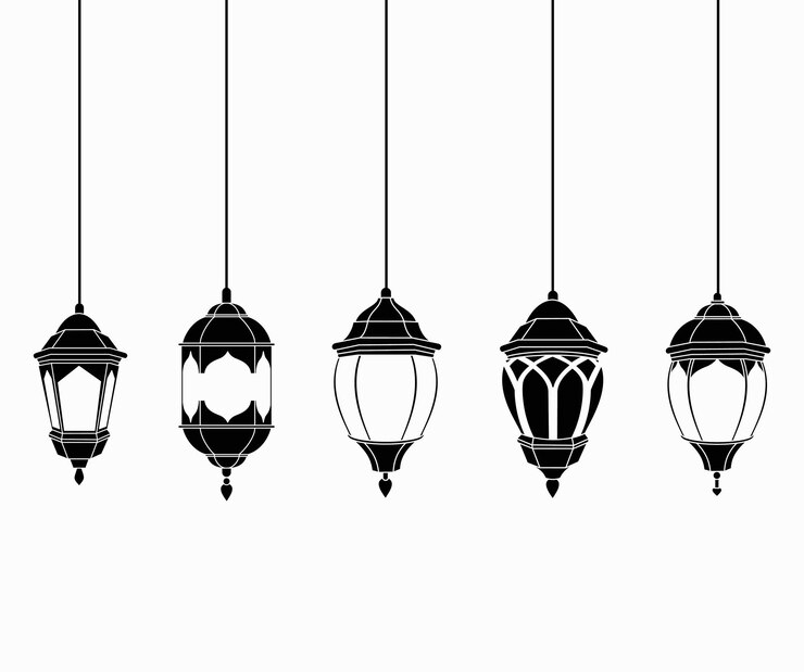 Vector hand drawn ramadan kareem and lantern backgroundbeautiful greeting card design elements vector ill
