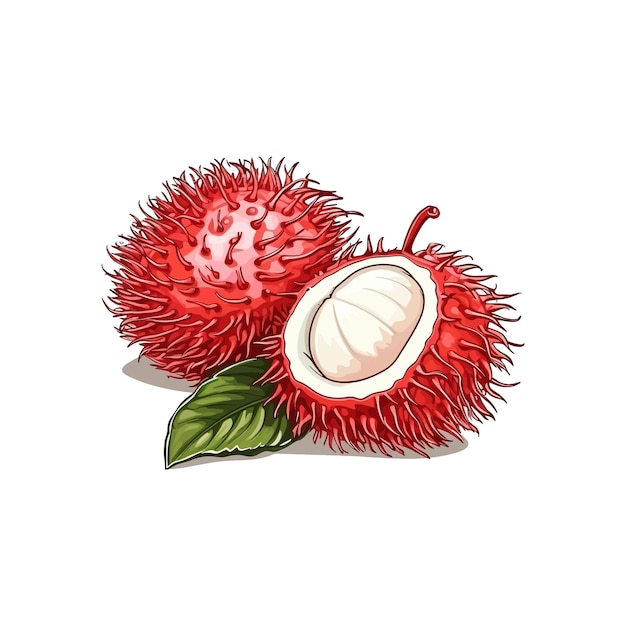 Rambutan vettoriale disegnato a mano con sfondo bianco isolato