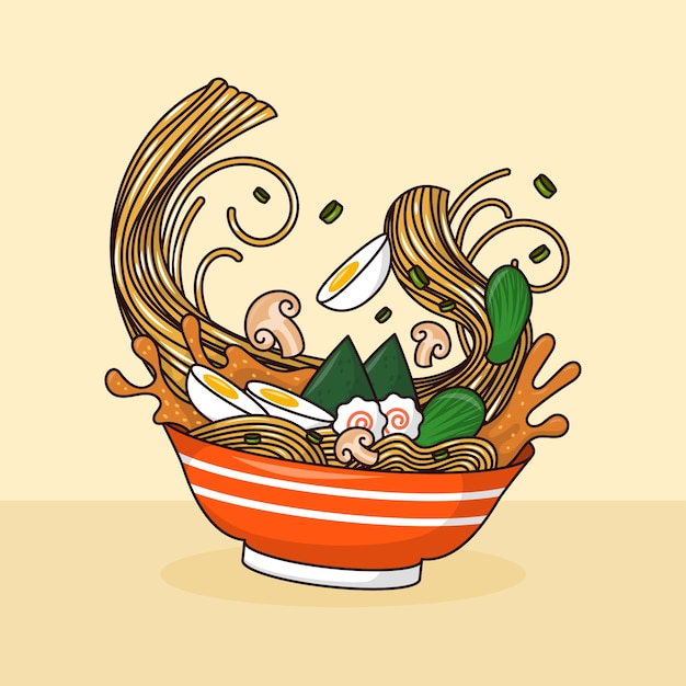 Vettore illustrazione di ramen disegnata a mano