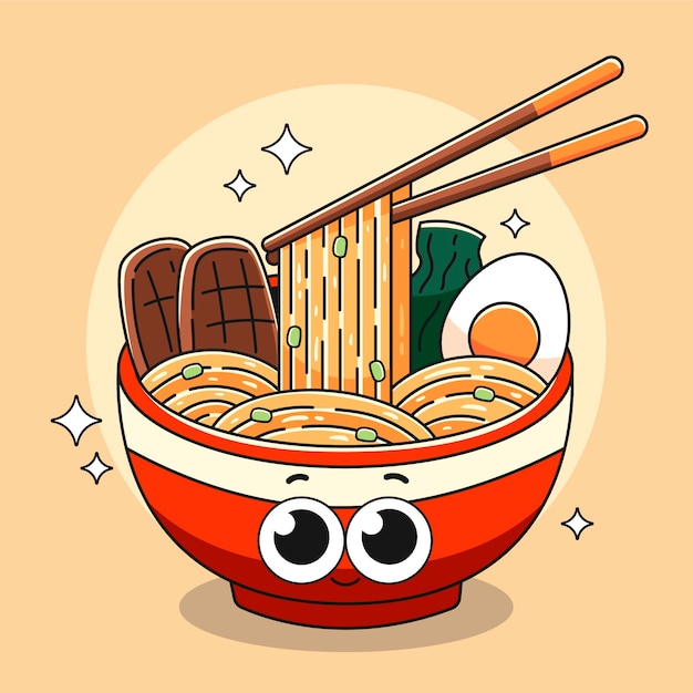 ベクトル 手描きのラーメンイラスト