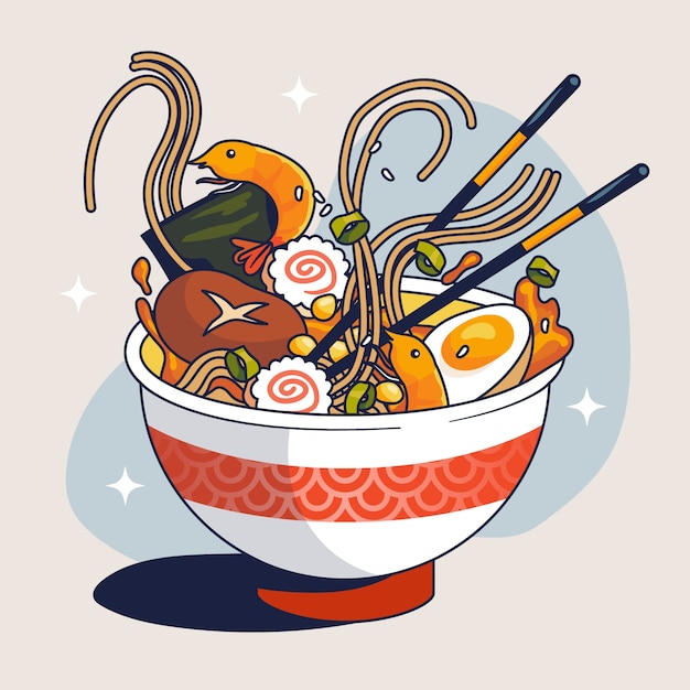 Vector hand drawn ramen illustration