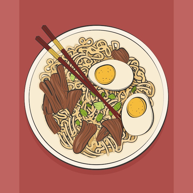 Vettore illustrazione di ramen disegnata a mano