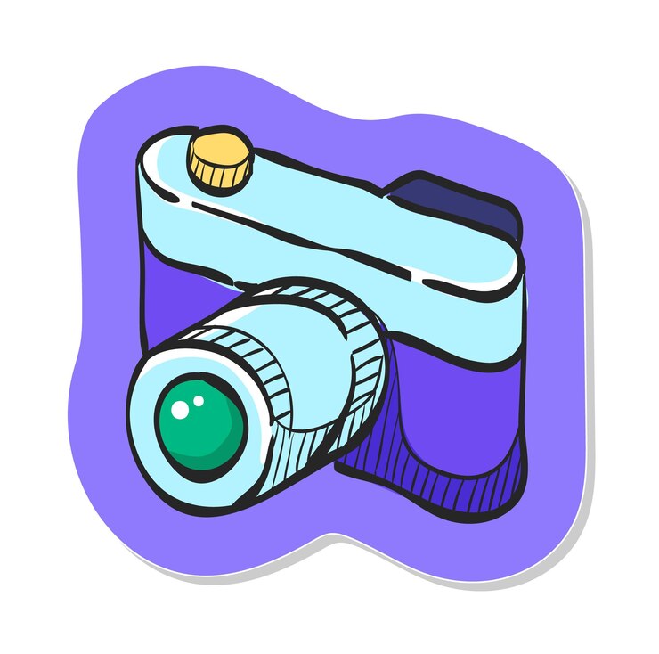 Vector hand drawn range finder camera icon in sticker style vector illustration