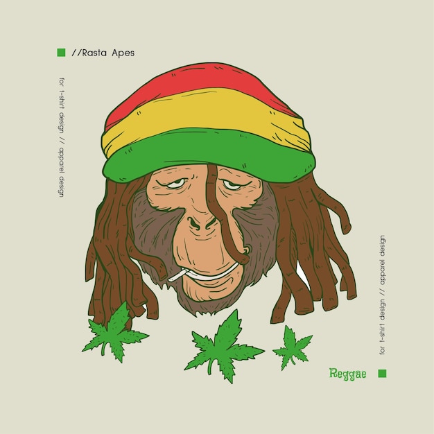 TShirt용 손으로 그린 Rasta 유인원