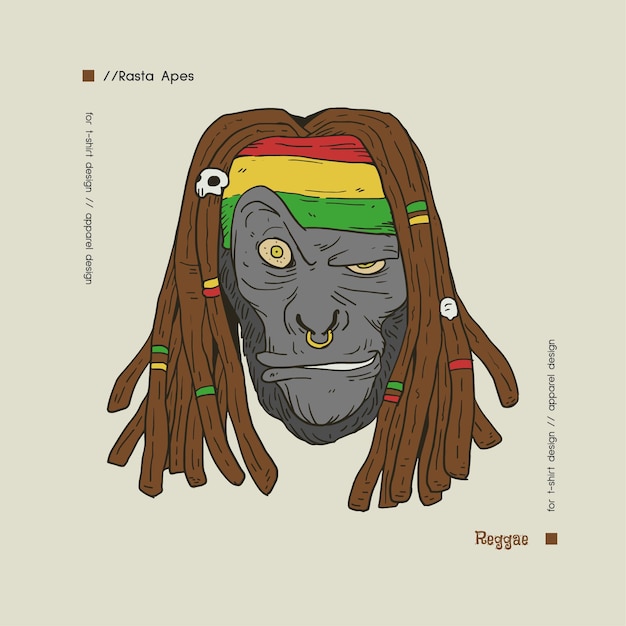 TShirt용 손으로 그린 Rasta 유인원
