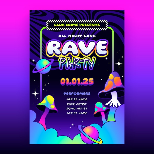 Hand drawn rave poster design