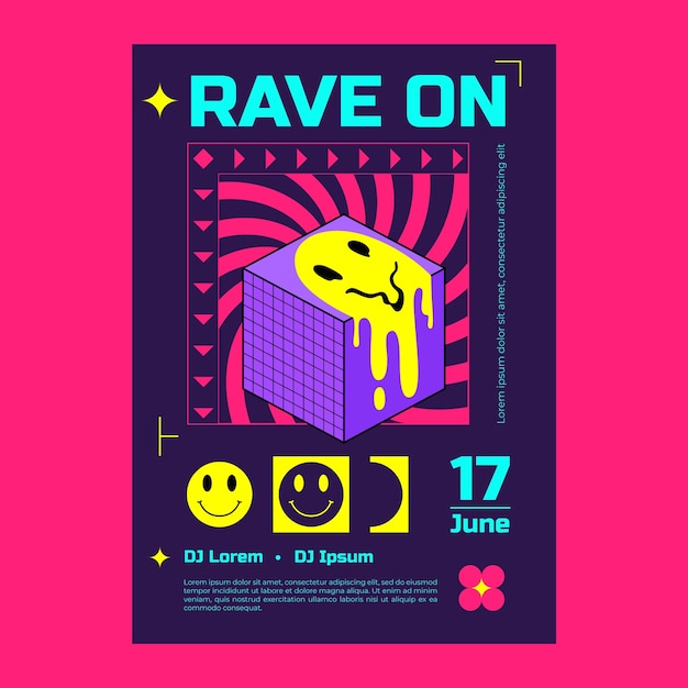 Vector hand drawn rave poster template