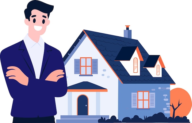 Vector hand drawn real estate agent character in flat style isolated on background