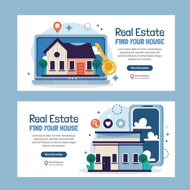 Hand drawn real estate banner set
