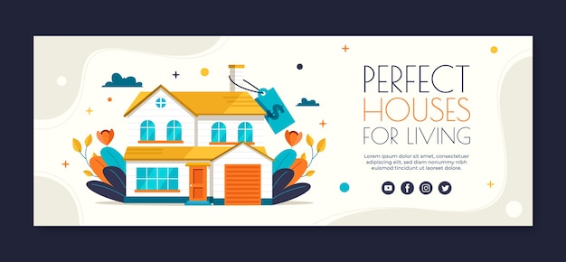 Vector hand drawn real estate facebook cover