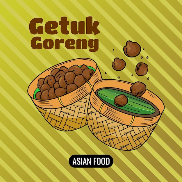 Hand drawn realistic illustration with asian food theme fried getuk vector design