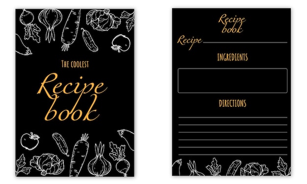 Vector hand drawn recipe book template with healthy vegetables