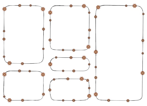 花のベクトル セットと手描きの長方形フレーム装飾要素