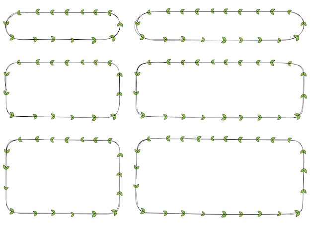 葉ベクター セットと手描きの長方形フレーム装飾要素