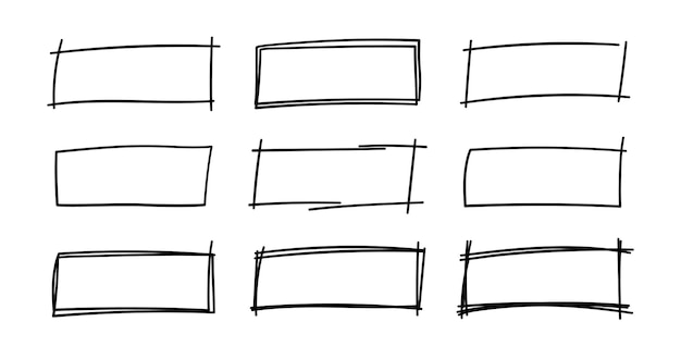 Vector hand drawn rectangle frames grungy scribble rectangle frames doodle geometric borders pen ink empty black text boxes set vector illustration isolated on white background