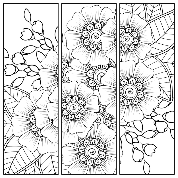 Hand drawn rectangles with flowers in mehndi style. decorative ornament in ethnic oriental style.