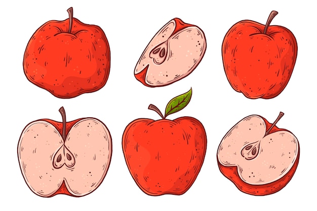 Hand drawn red apple collection