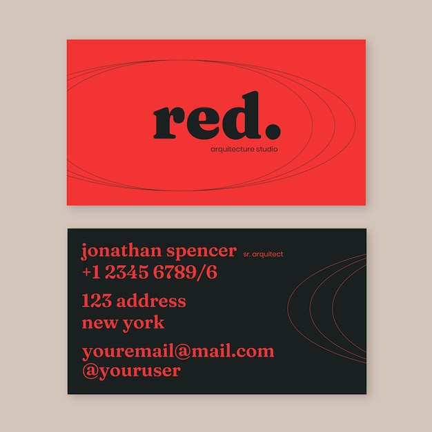 Vector hand drawn red business card template