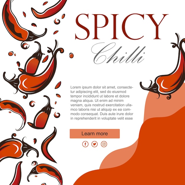 Vector hand drawn red chilli design vegetarian food layout design