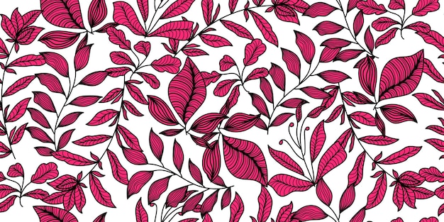 Hand Drawn Red Flower Pattern with Vintage Style Seamless Floral Pattern