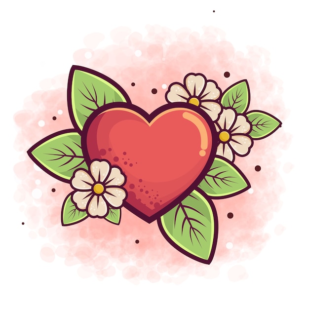 Vector hand drawn red heart or love sign and flower for tattoo and sticker