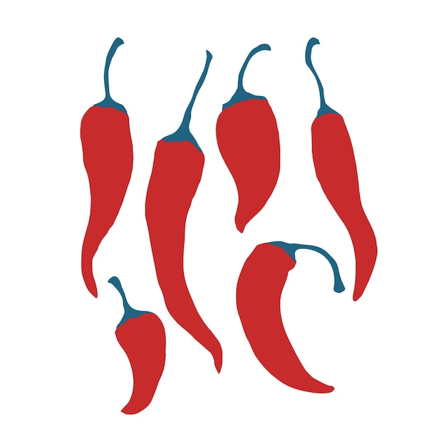 Hand drawn red hot chili peppers isolated on white background