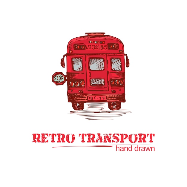 Vettore autobus retrò rosso disegnato a mano isolato su sfondo bianco camion vintage in stile schizzo art design per poster flayer banner illustrazione