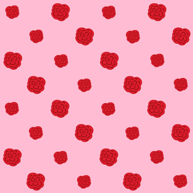 Hand Drawn Red Rose Seamless Pattern