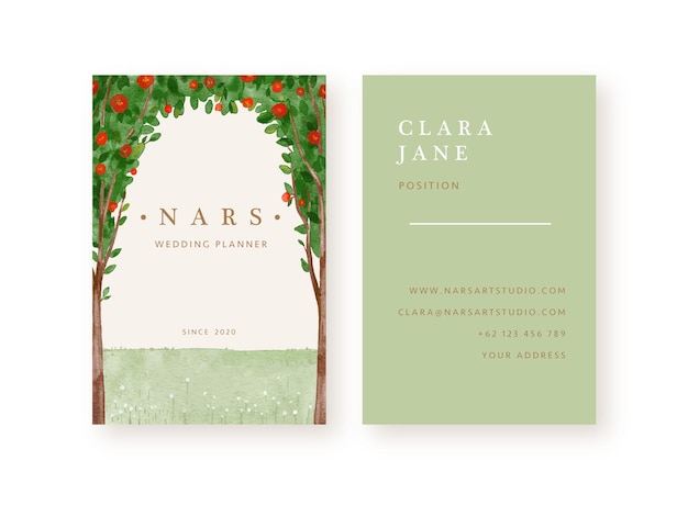 Hand drawn red roses tree background business card template