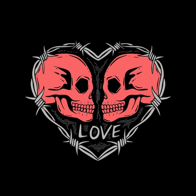 Vector hand drawn red skull love illustration for tshirt jacket hoodie can be used for stickers etc