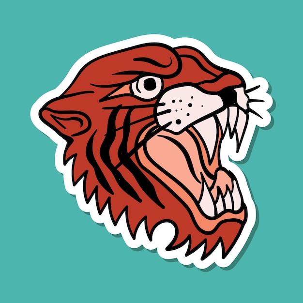 Нарисованная вручную иллюстрация каракули красного тигра для наклеек и т. д.