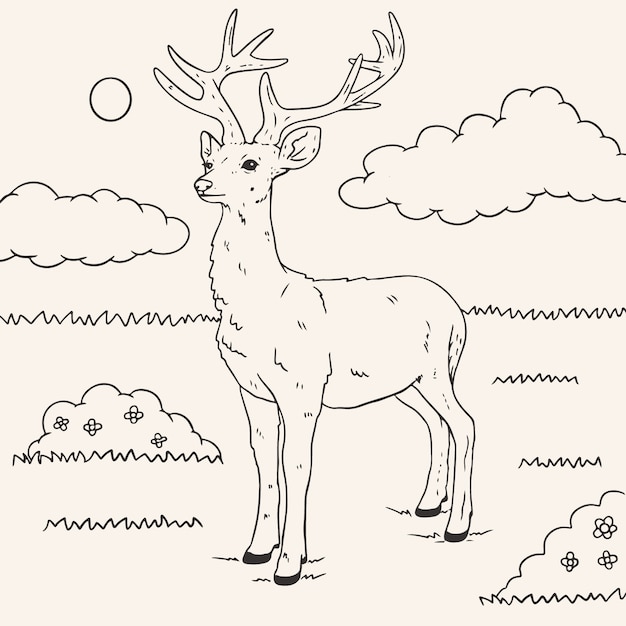 Hand drawn reindeer outline illustration