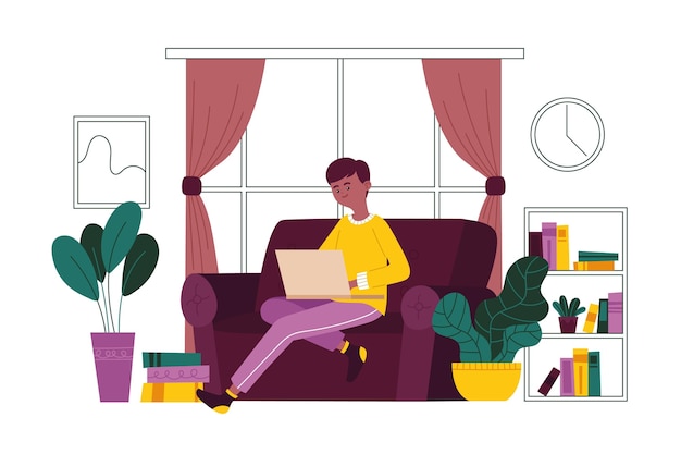 Vector hand drawn remote working scene