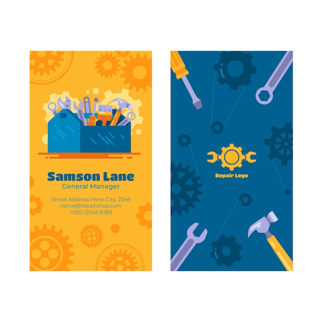 hand drawn repair shop vertical business card