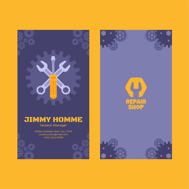 hand drawn repair shop vertical business card