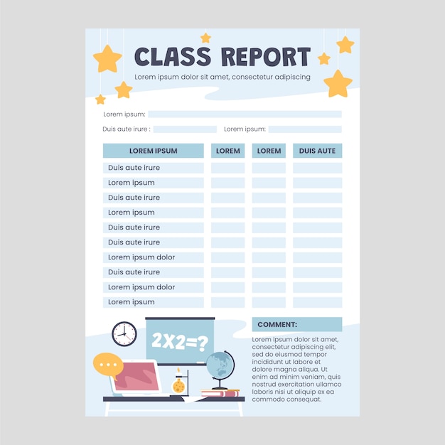 Vector hand drawn report card template