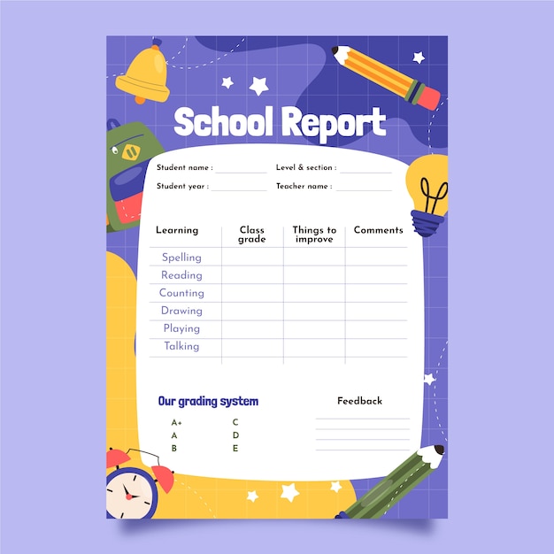 Vector hand drawn report card template