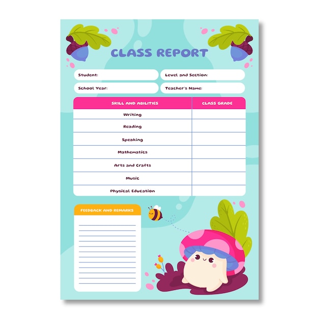 Hand drawn report card template