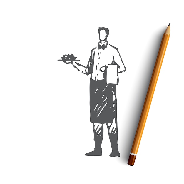 Hand drawn restaurant waiter