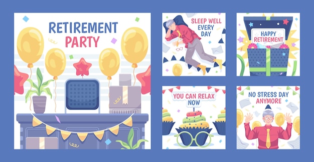 Hand drawn retirement party instagram posts template